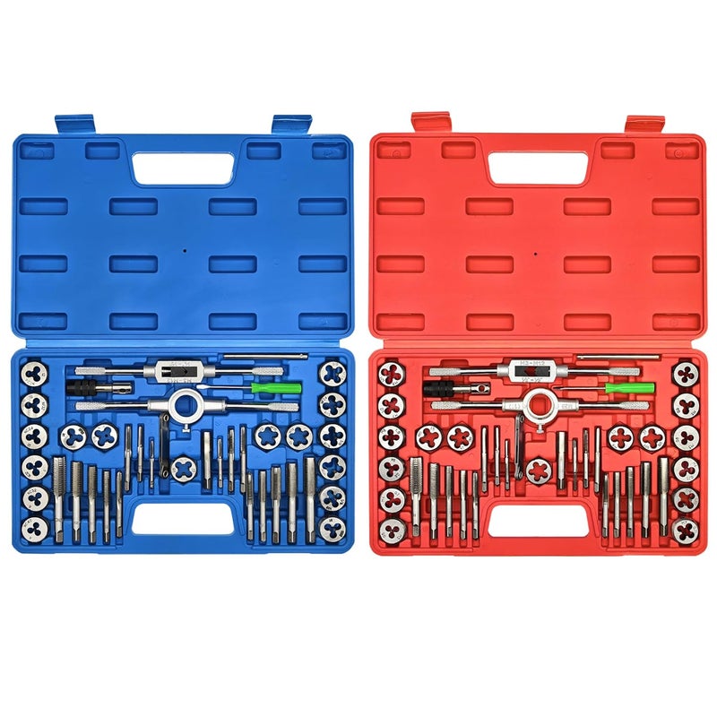 Axelord 80pcs Tap and Die Set, SAE and Metric Tap Die Wrench Set, Metric Standard M3 to M12 Coarse Fine Rethreading Threads Bits for Cutting External and Internal Threads, NC, NF, NPT Repair Tools - Image 1